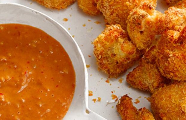Crunchy Cauliflower Dippers with Sweet n Sour Tahini Sauce