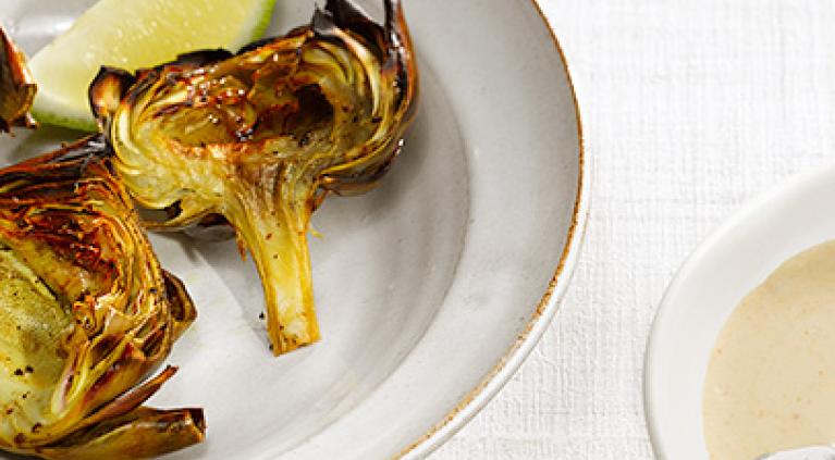 Grilled Artichoke with Spiced Tahini Dip