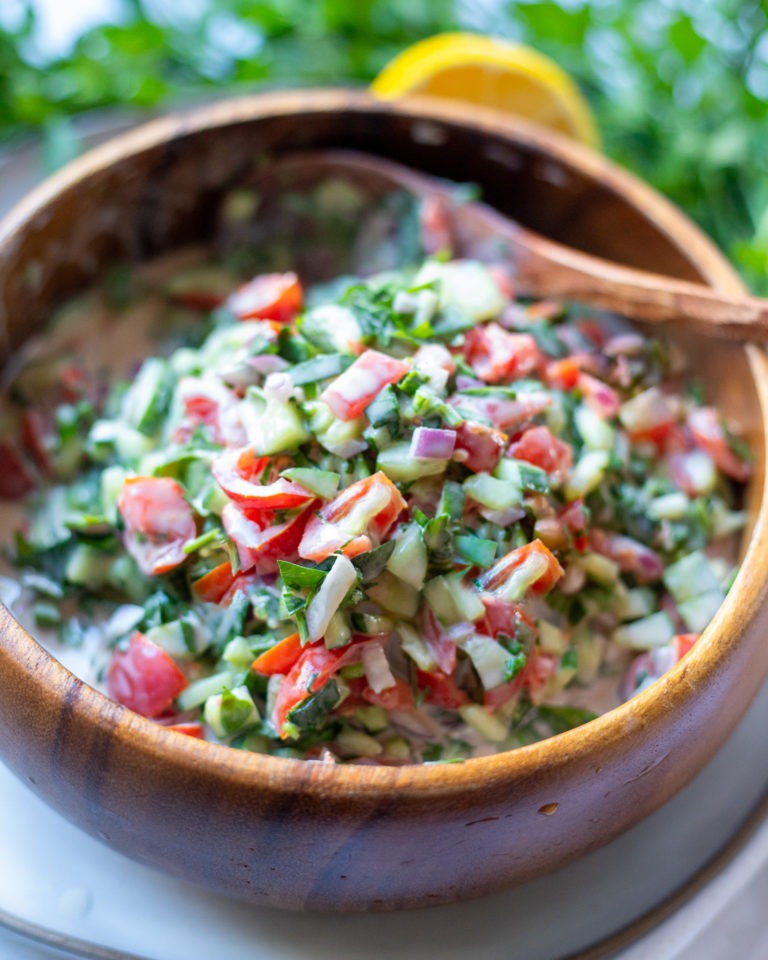 Cucumber Tomato Tahini Salad Mighty Sesame